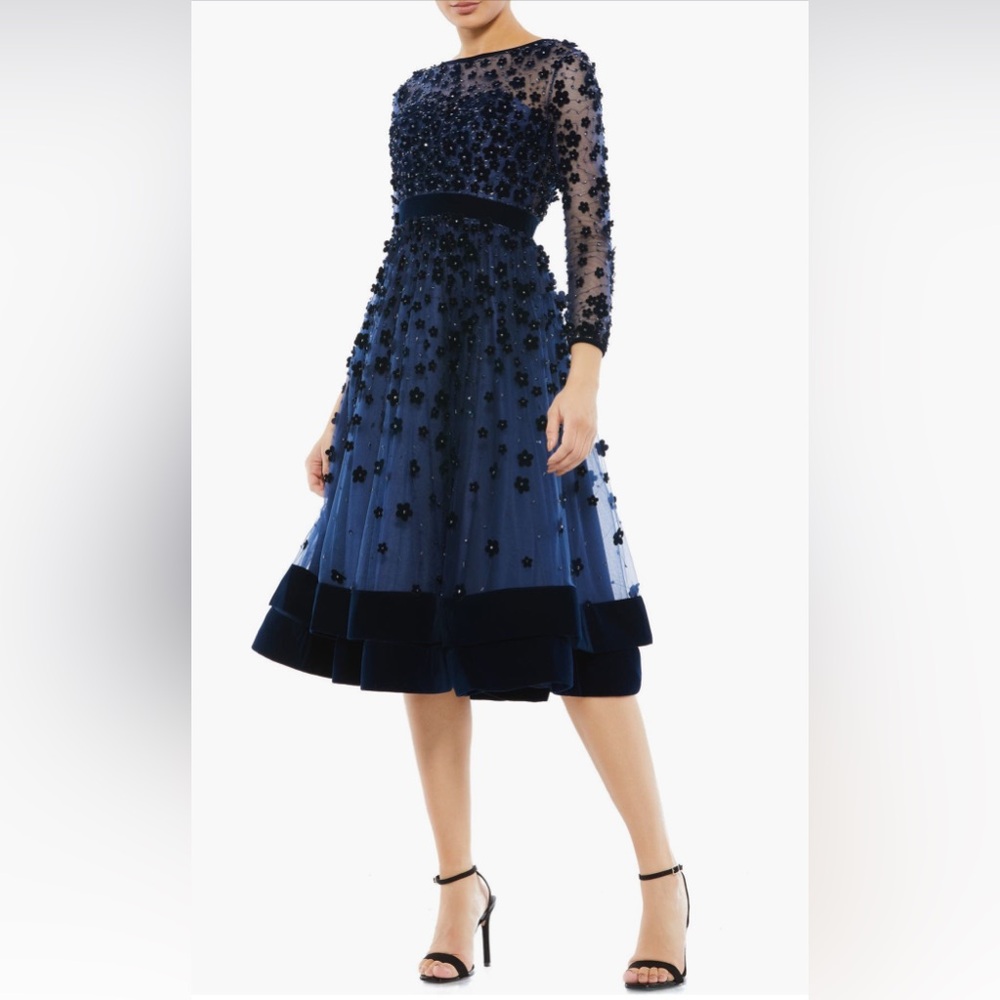 Mac Duggal 67007 Embellished Illusion High Neck Long Sleeve Fit & Flare NWT!